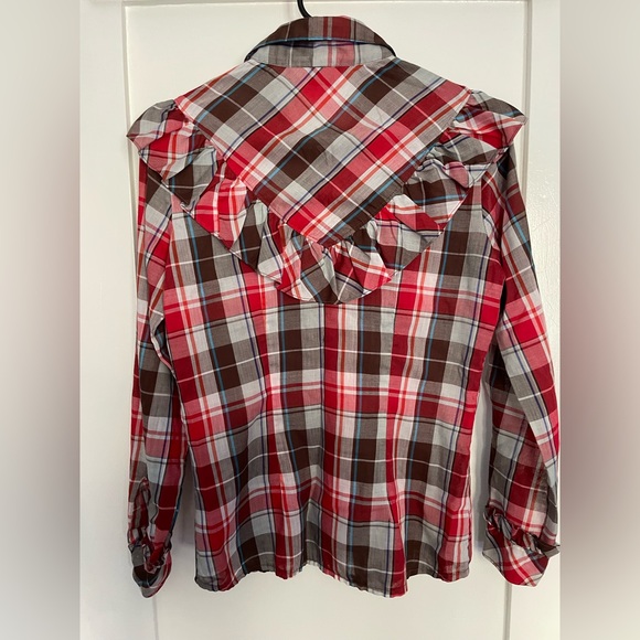 Vintage Stage West by Prior Western Plaid Button Down Shirt with Ruffle Detail - Picture 4 of 13